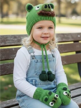 Nirvana designs cute wool hat and mittens set